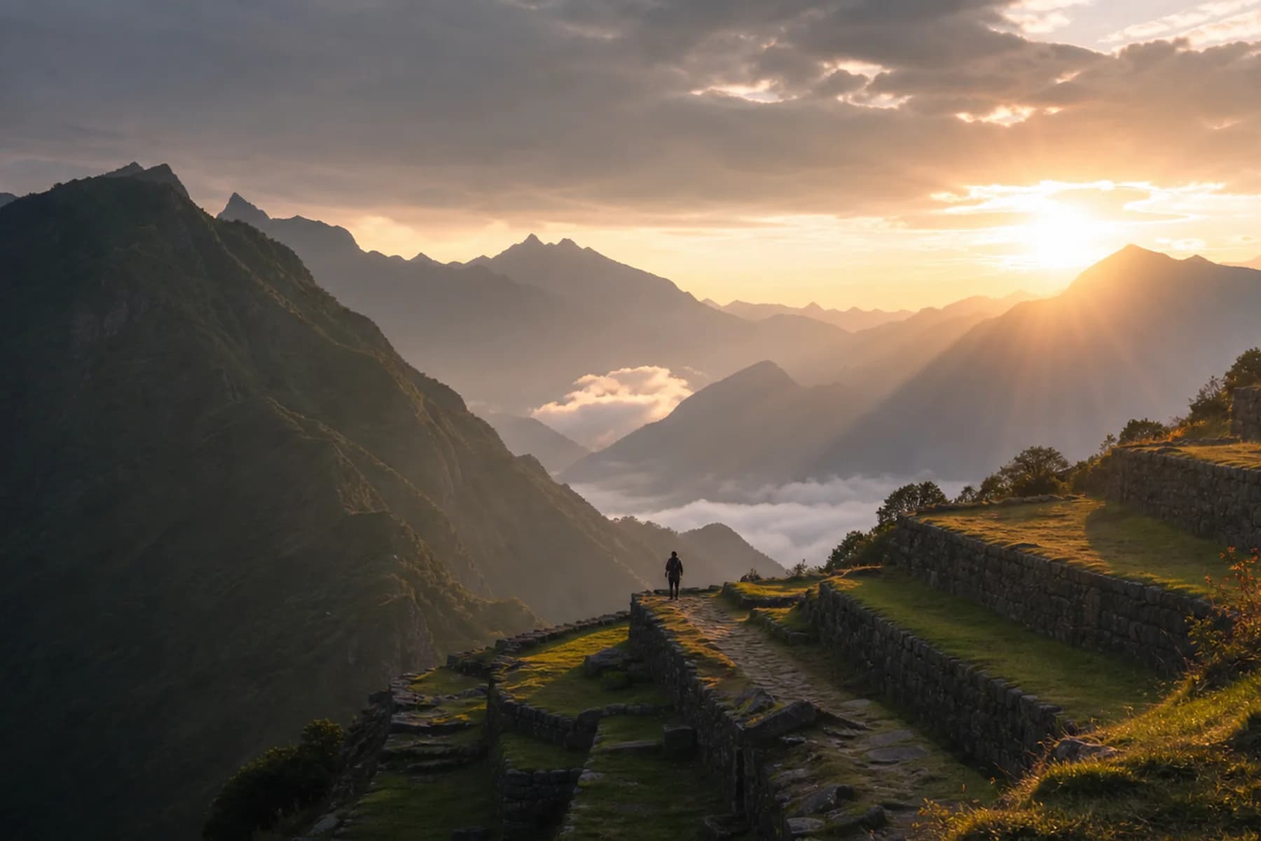 Terrazas incas y montañas de Machu Picchu